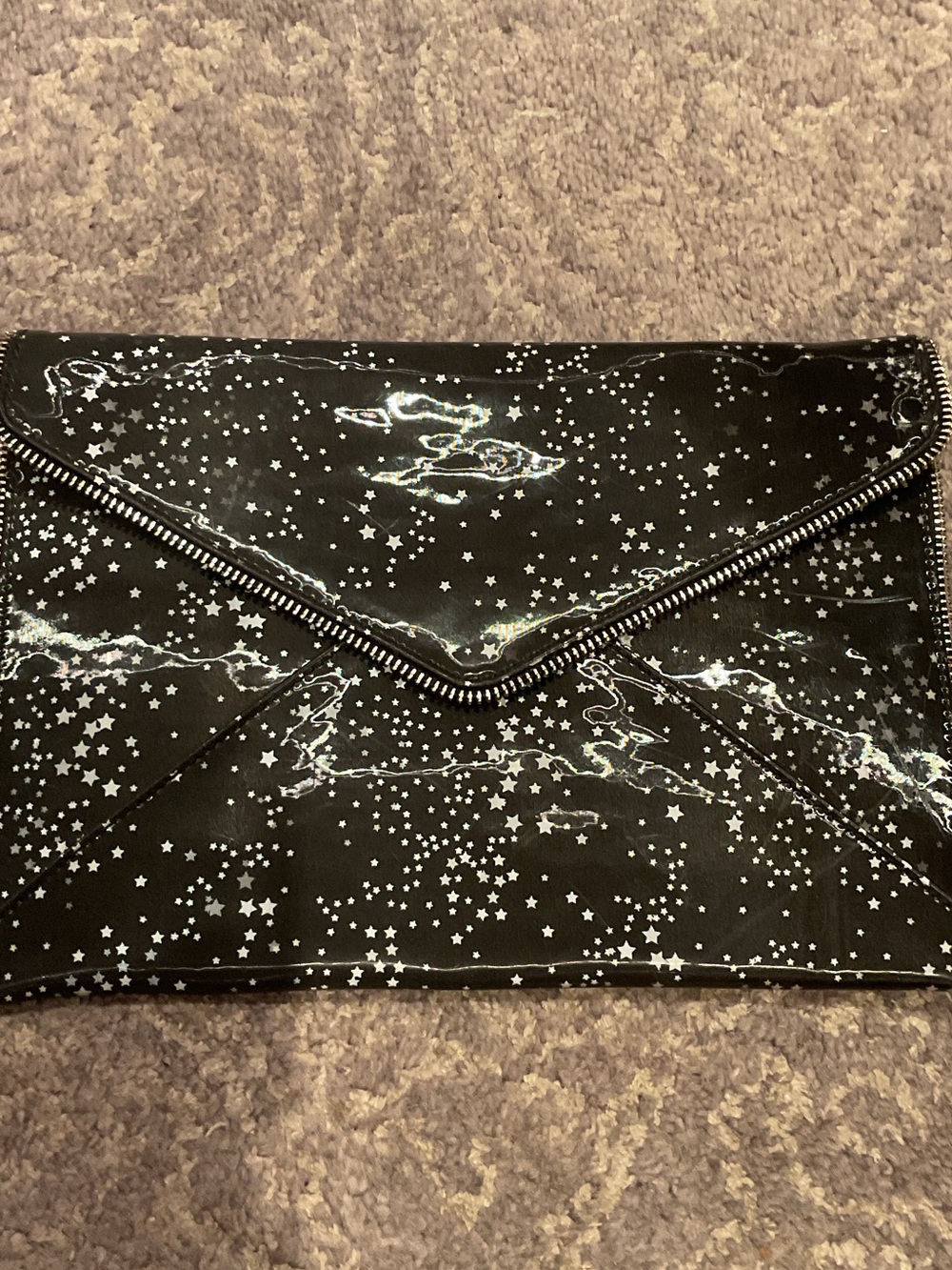 Rebecca Minkoff Leo Envelope Black and Silver Star-Print Envelope Clutch